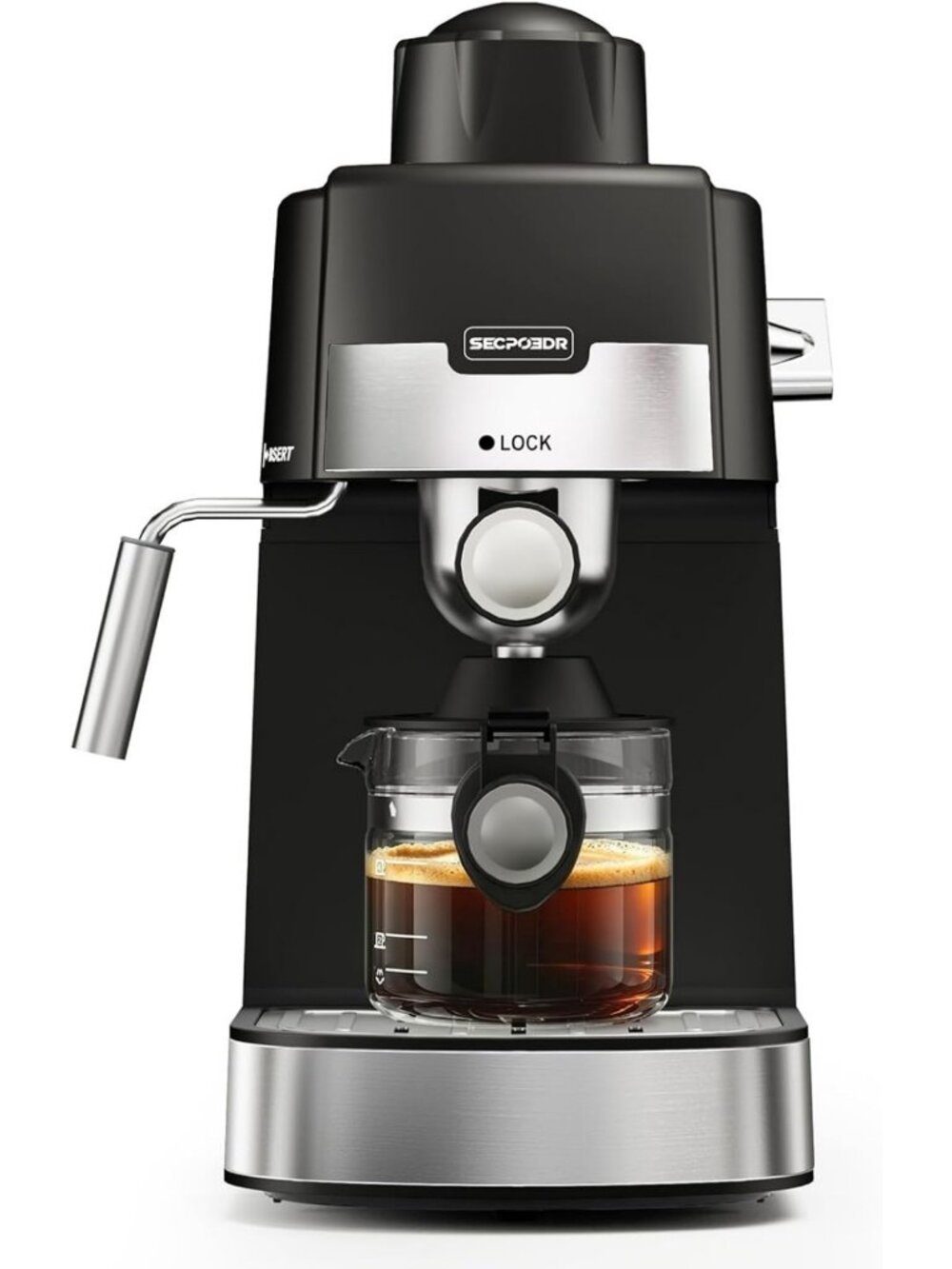 Compact 4-Cup Espresso Machine - 800W Coffee Maker, Sleek Black Design